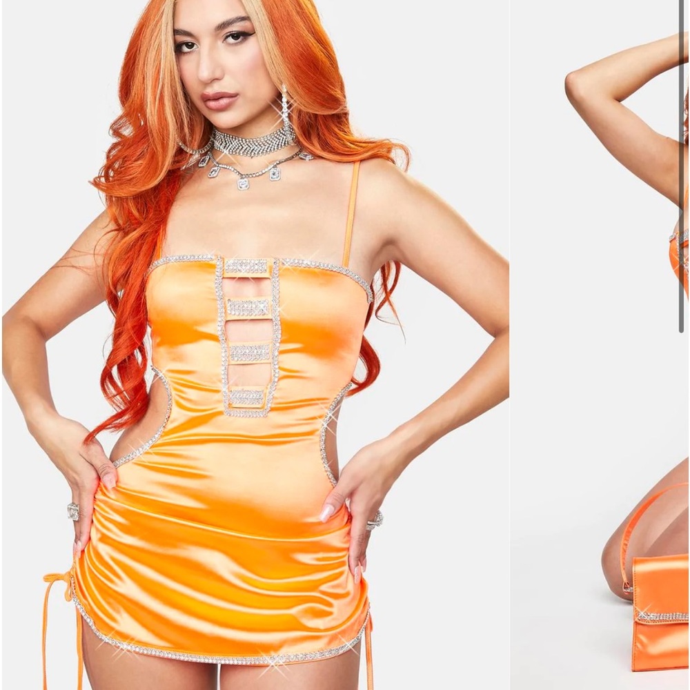 Size xxl Yung reaper x Dolls kill orange rhinestone dress.